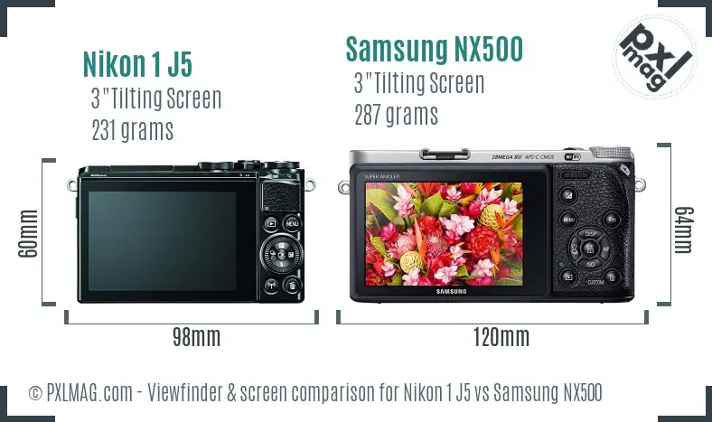 Nikon 1 J5 vs Samsung NX500 Screen and Viewfinder comparison