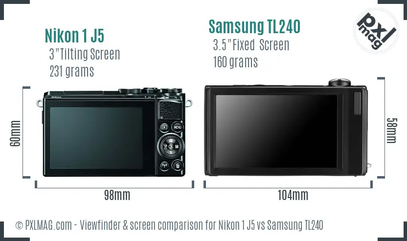 Nikon 1 J5 vs Samsung TL240 Screen and Viewfinder comparison