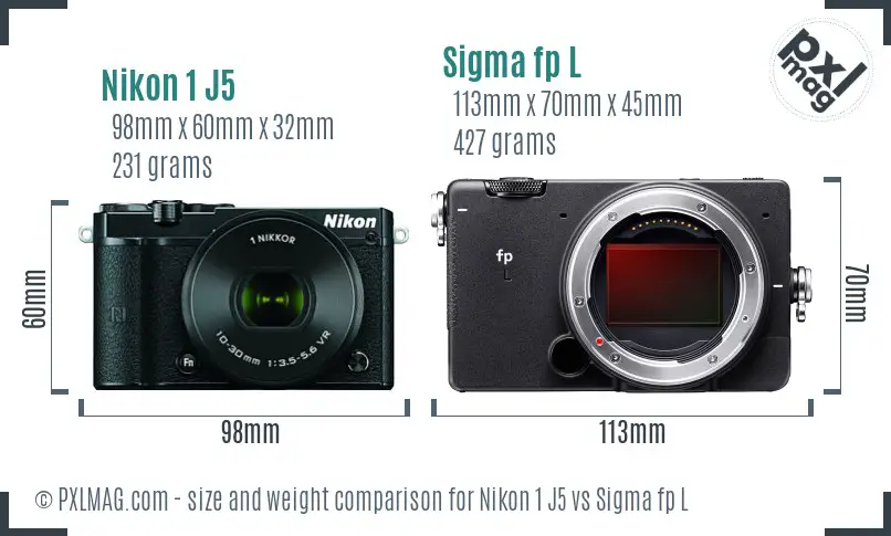 Nikon 1 J5 vs Sigma fp L size comparison