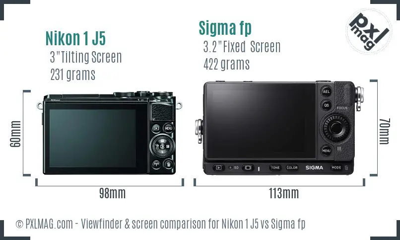 Nikon 1 J5 vs Sigma fp Screen and Viewfinder comparison