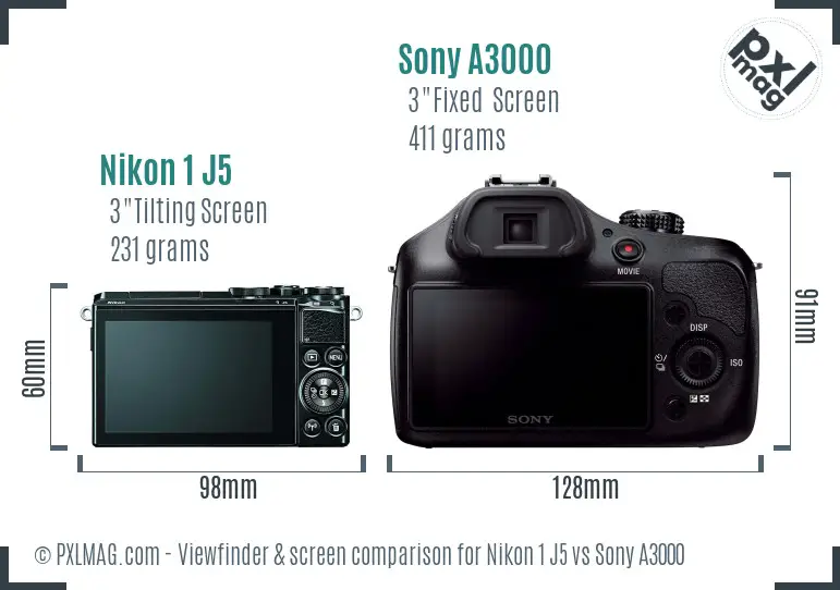 Nikon 1 J5 vs Sony A3000 Screen and Viewfinder comparison