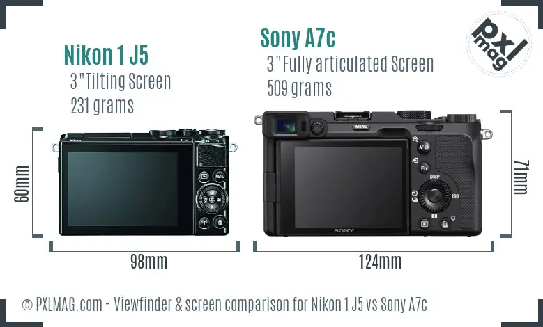 Nikon 1 J5 vs Sony A7c Screen and Viewfinder comparison