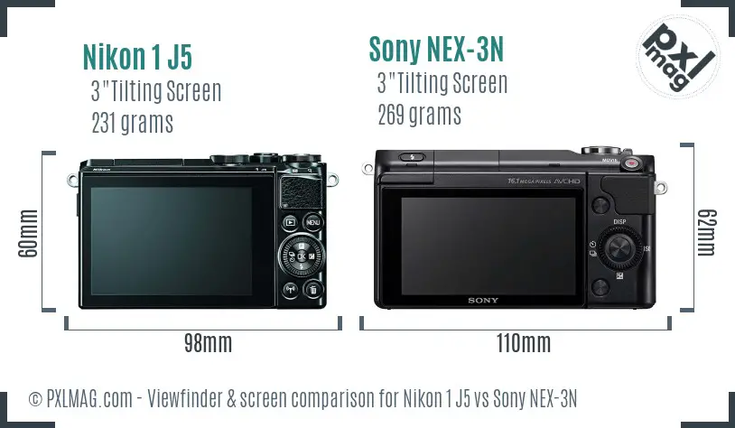 Nikon 1 J5 vs Sony NEX-3N Screen and Viewfinder comparison
