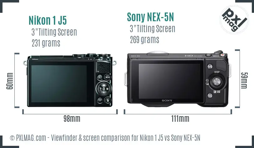 Nikon 1 J5 vs Sony NEX-5N Screen and Viewfinder comparison