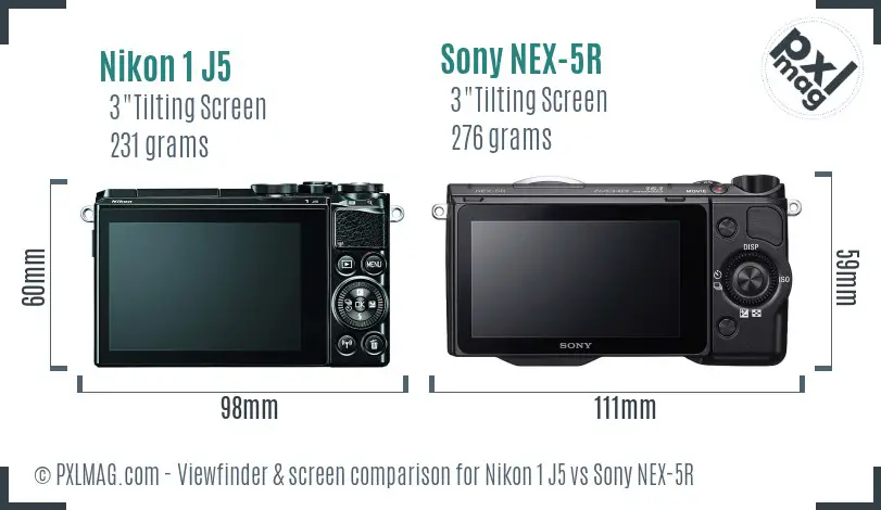 Nikon 1 J5 vs Sony NEX-5R Screen and Viewfinder comparison