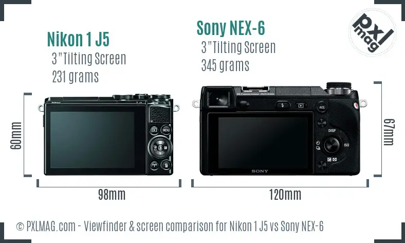 Nikon 1 J5 vs Sony NEX-6 Screen and Viewfinder comparison Nikon 1 J5 vs Sony NEX-6 Screen and Viewfinder comparison