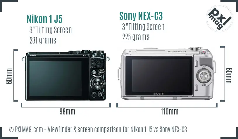 Nikon 1 J5 vs Sony NEX-C3 Screen and Viewfinder comparison