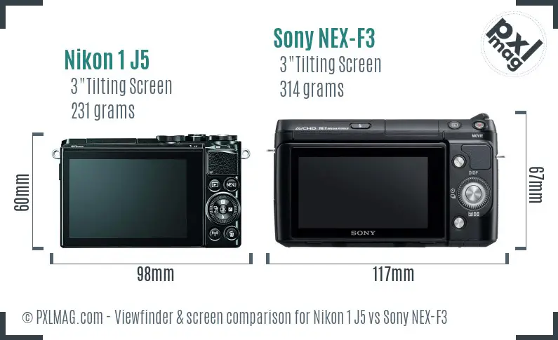 Nikon 1 J5 vs Sony NEX-F3 Screen and Viewfinder comparison