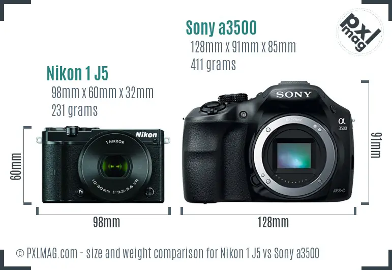 Nikon 1 J5 vs Sony a3500 size comparison Nikon 1 J5 vs Sony a3500 size comparison