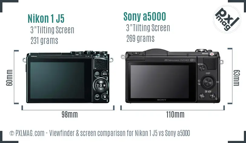 Nikon 1 J5 vs Sony a5000 Screen and Viewfinder comparison