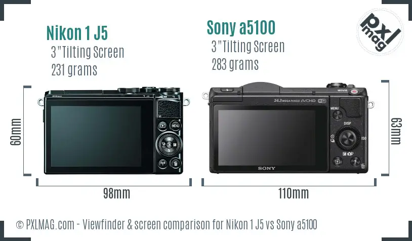 Nikon 1 J5 vs Sony a5100 Screen and Viewfinder comparison