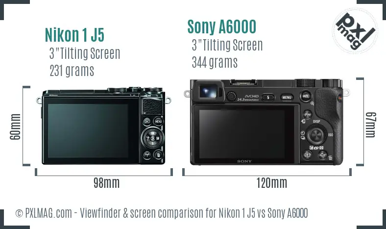 Nikon 1 J5 vs Sony A6000 Screen and Viewfinder comparison