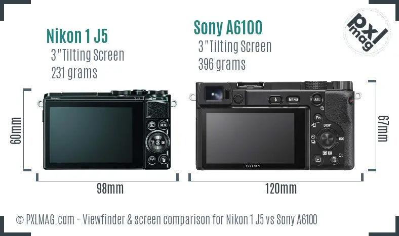 Nikon 1 J5 vs Sony A6100 Screen and Viewfinder comparison