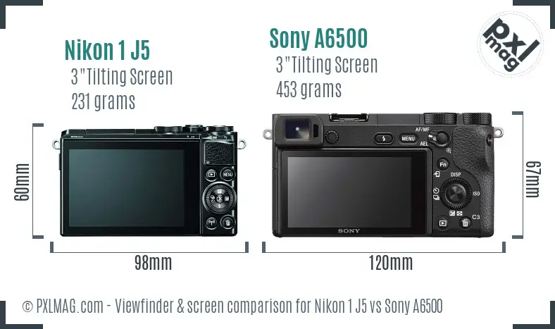 Nikon 1 J5 vs Sony A6500 Screen and Viewfinder comparison