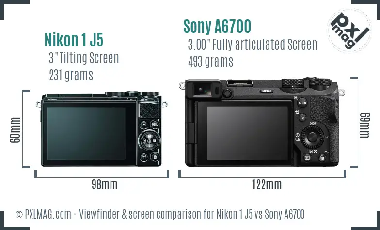 Nikon 1 J5 vs Sony A6700 Screen and Viewfinder comparison Nikon 1 J5 vs Sony A6700 Screen and Viewfinder comparison