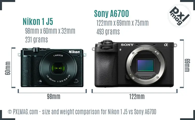 Nikon 1 J5 vs Sony A6700 size comparison Nikon 1 J5 vs Sony A6700 size comparison
