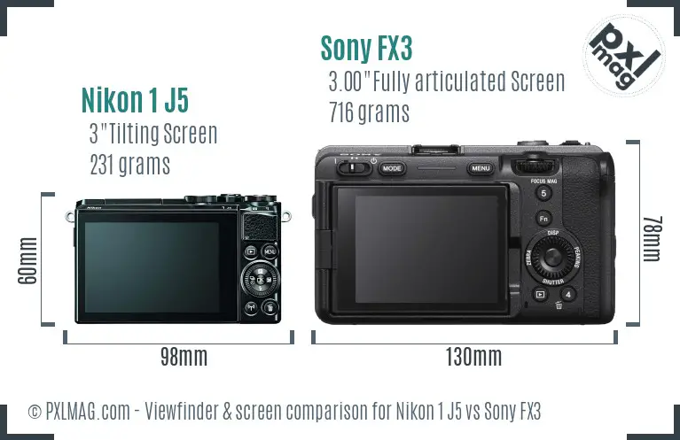 Nikon 1 J5 vs Sony FX3 Screen and Viewfinder comparison Nikon 1 J5 vs Sony FX3 Screen and Viewfinder comparison