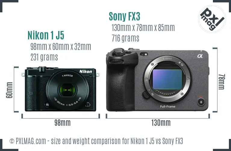 Nikon 1 J5 vs Sony FX3 size comparison Nikon 1 J5 vs Sony FX3 size comparison