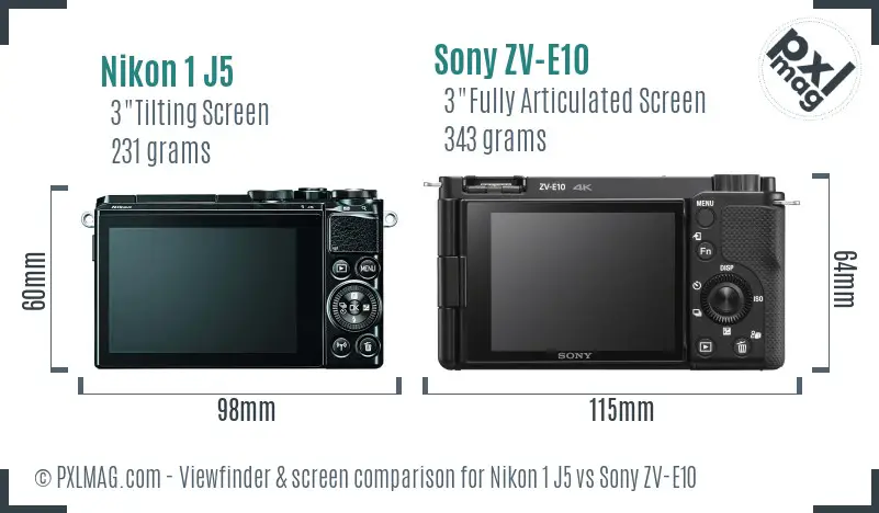 Nikon 1 J5 vs Sony ZV-E10 Screen and Viewfinder comparison