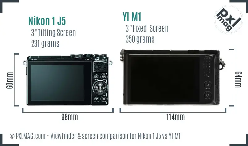 Nikon 1 J5 vs YI M1 Screen and Viewfinder comparison