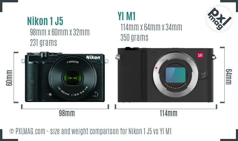 Nikon 1 J5 vs YI M1 size comparison