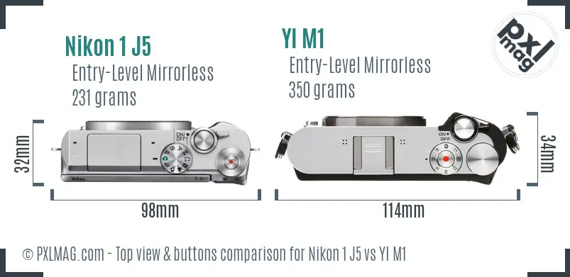 Nikon 1 J5 vs YI M1 top view buttons comparison