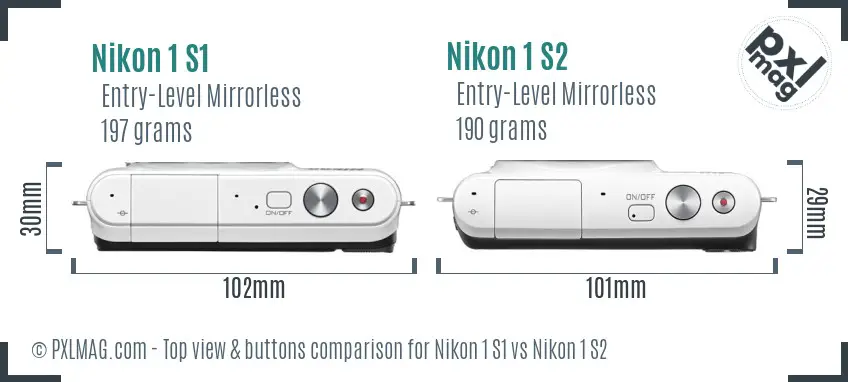 Nikon 1 S1 vs Nikon 1 S2 top view buttons comparison