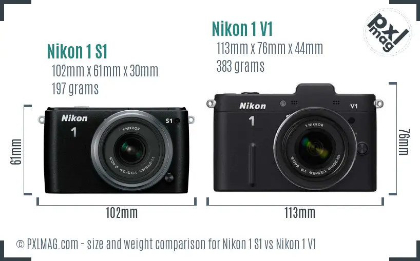 Nikon 1 S1 vs Nikon 1 V1 size comparison
