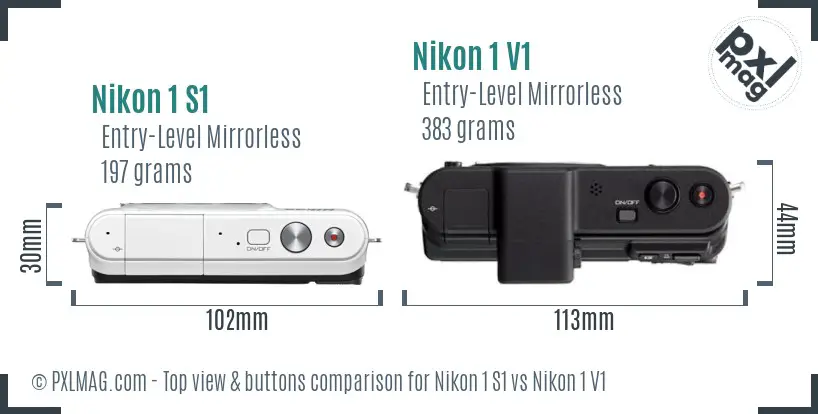 Nikon 1 S1 vs Nikon 1 V1 top view buttons comparison