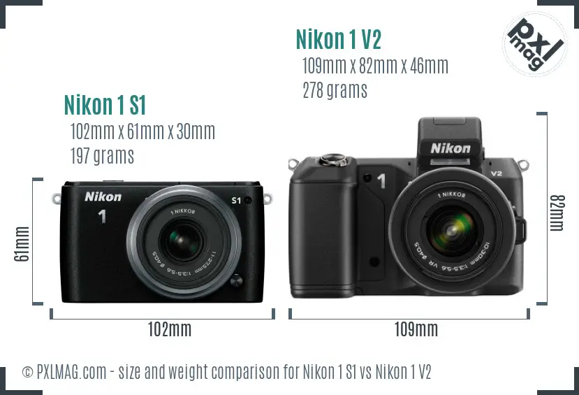 Nikon 1 S1 vs Nikon 1 V2 size comparison