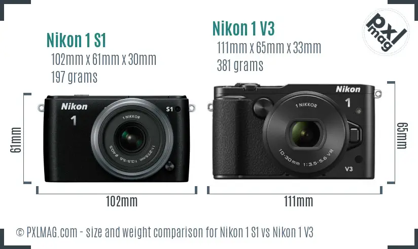 Nikon 1 S1 vs Nikon 1 V3 size comparison