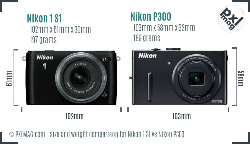 Nikon 1 S1 vs Nikon P300 size comparison Nikon 1 S1 vs Nikon P300 size comparison