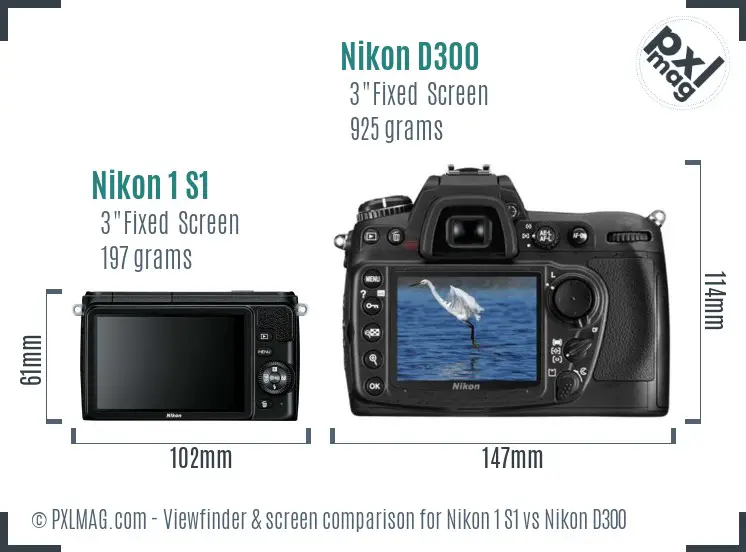 Nikon 1 S1 vs Nikon D300 Screen and Viewfinder comparison
