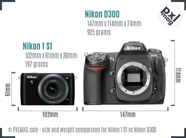 Nikon 1 S1 vs Nikon D300 size comparison
