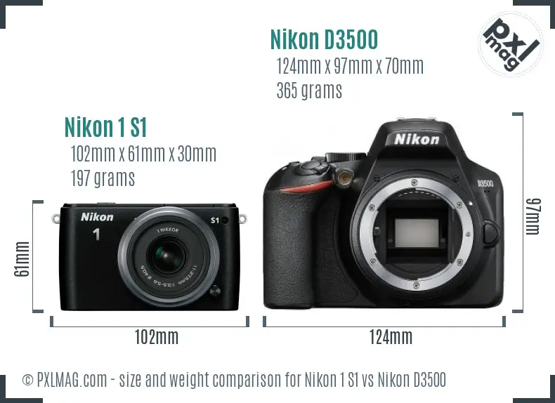 Nikon 1 S1 vs Nikon D3500 size comparison