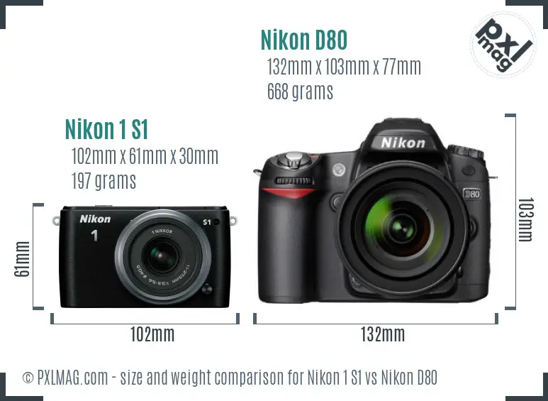 Nikon 1 S1 vs Nikon D80 size comparison