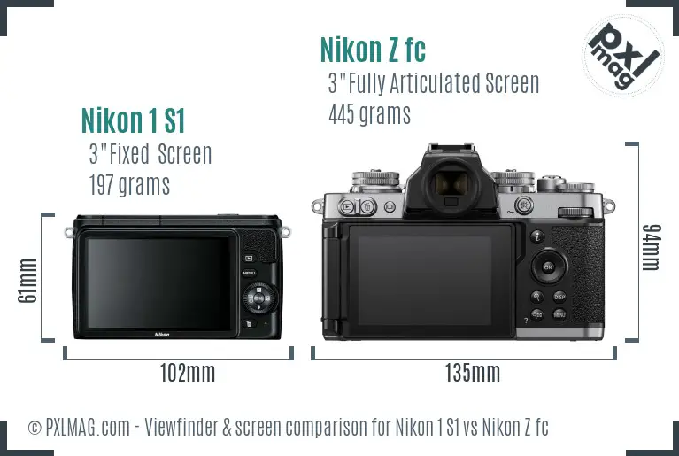 Nikon 1 S1 vs Nikon Z fc Screen and Viewfinder comparison