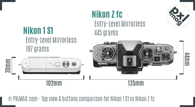 Nikon 1 S1 vs Nikon Z fc top view buttons comparison