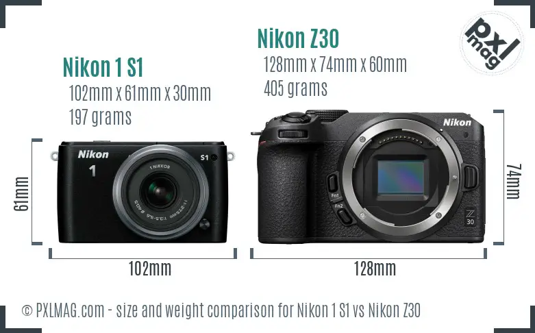 Nikon 1 S1 vs Nikon Z30 size comparison