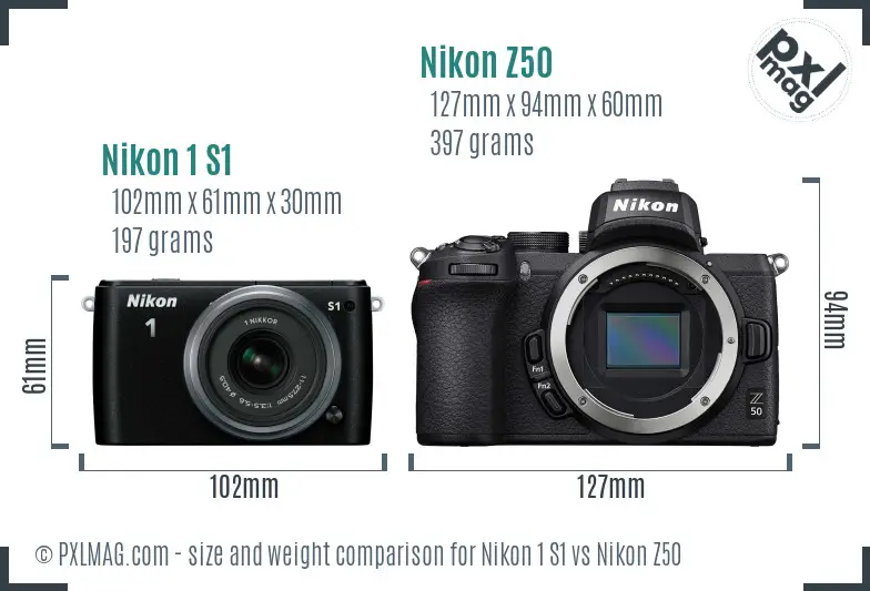 Nikon 1 S1 vs Nikon Z50 size comparison