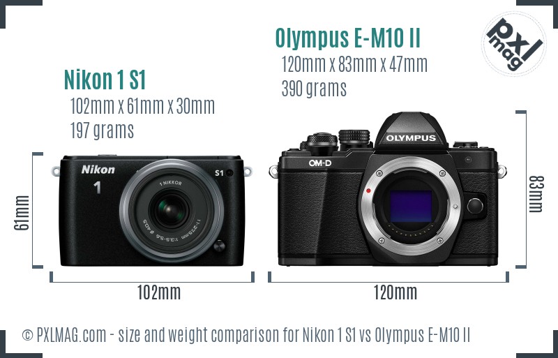 Nikon 1 S1 vs Olympus E-M10 II size comparison