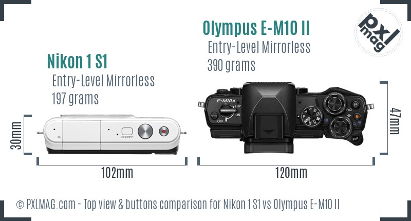 Nikon 1 S1 vs Olympus E-M10 II top view buttons comparison
