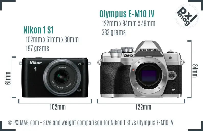 Nikon 1 S1 vs Olympus E-M10 IV size comparison