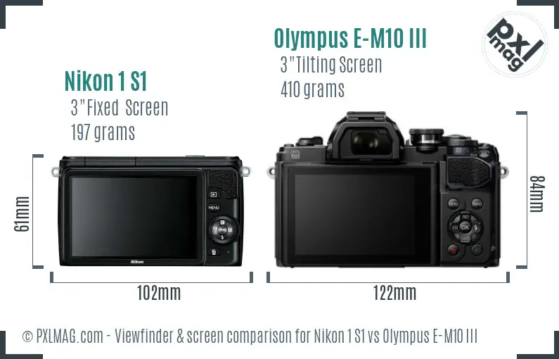 Nikon 1 S1 vs Olympus E-M10 III Screen and Viewfinder comparison