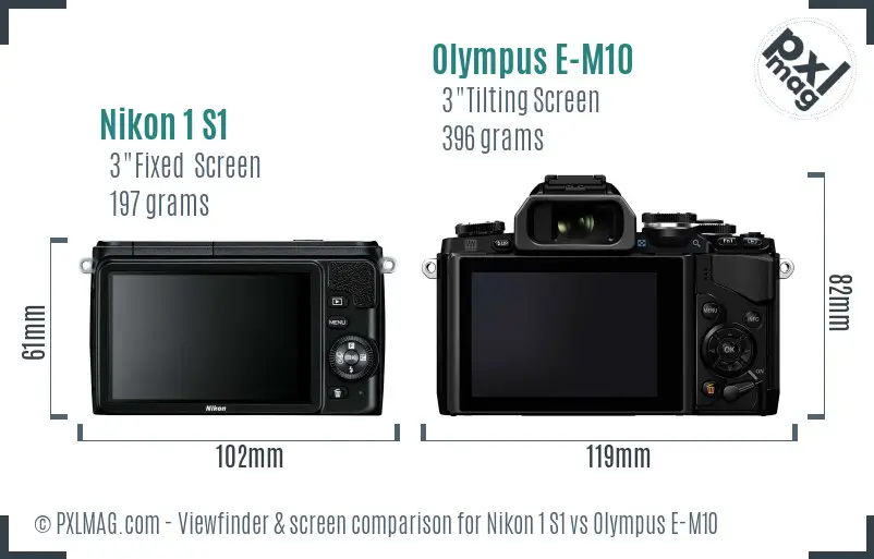Nikon 1 S1 vs Olympus E-M10 Screen and Viewfinder comparison