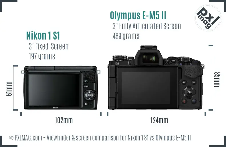 Nikon 1 S1 vs Olympus E-M5 II Screen and Viewfinder comparison