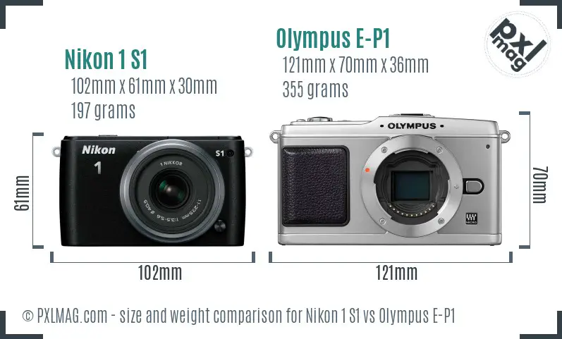 Nikon 1 S1 vs Olympus E-P1 size comparison