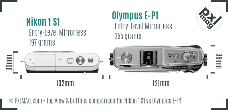 Nikon 1 S1 vs Olympus E-P1 top view buttons comparison
