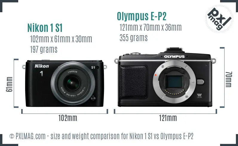 Nikon 1 S1 vs Olympus E-P2 size comparison