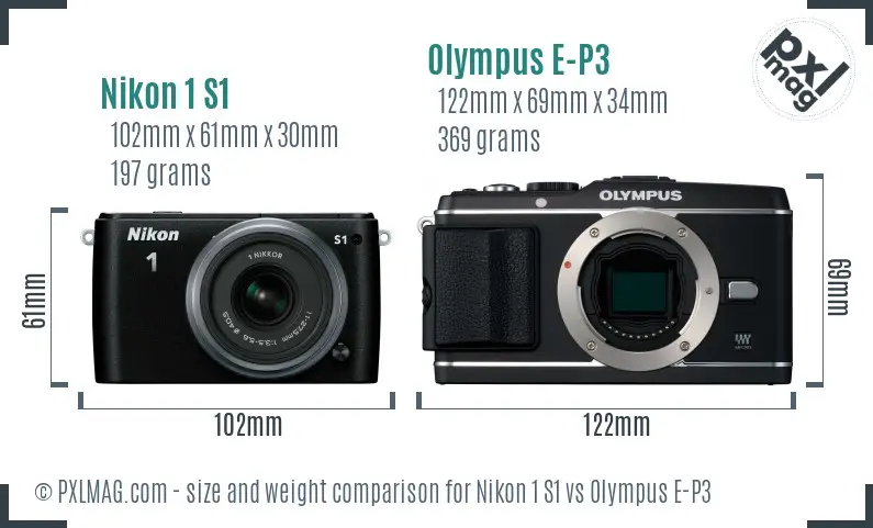 Nikon 1 S1 vs Olympus E-P3 size comparison
